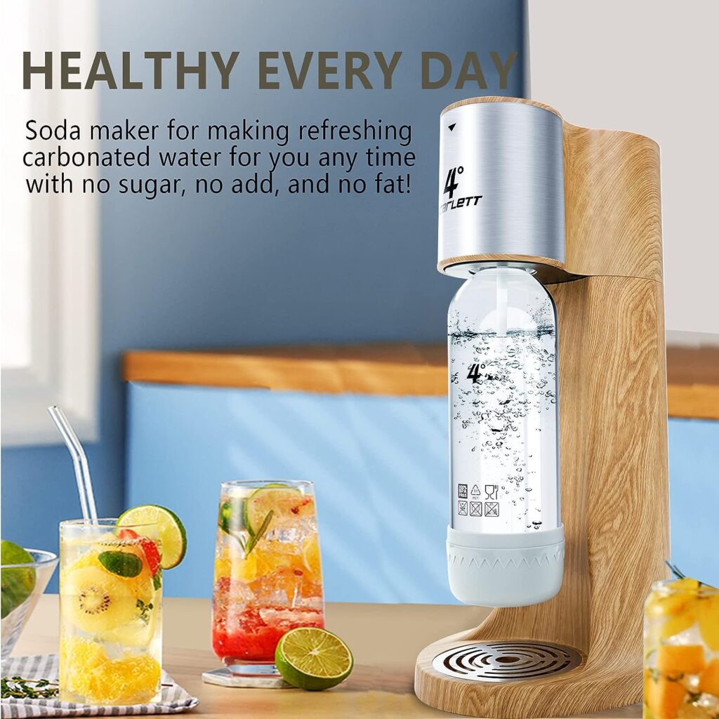 4° Sparkling Water Maker, Carbonated Water Machine and Soda Maker Machine for Home, with 1.0L BPA-free Sparkling Water Bottle, Compatible with Any Screw-in 60L CO2 Carbonator(NOT Included)(Wooden)