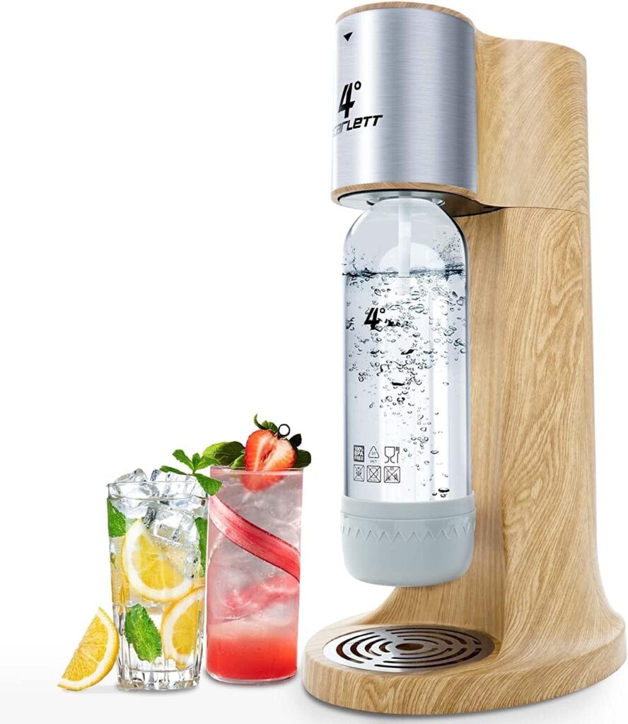 4° Sparkling Water Maker, Carbonated Water Machine and Soda Maker Machine for Home, with 1.0L BPA-free Sparkling Water Bottle, Compatible with Any Screw-in 60L CO2 Carbonator(NOT Included)(Wooden)