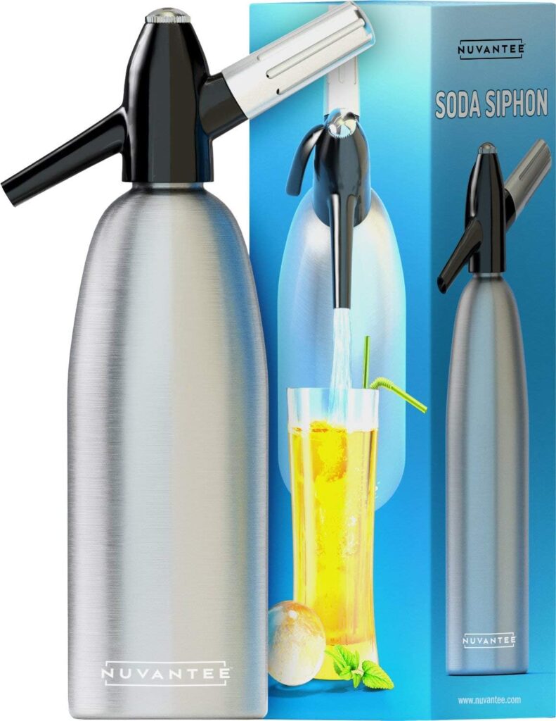 Nuvantee Soda Siphon - Ultimate sparkling Soda Maker - Aluminum - 1 Liter - With Free Cocktail Recipes