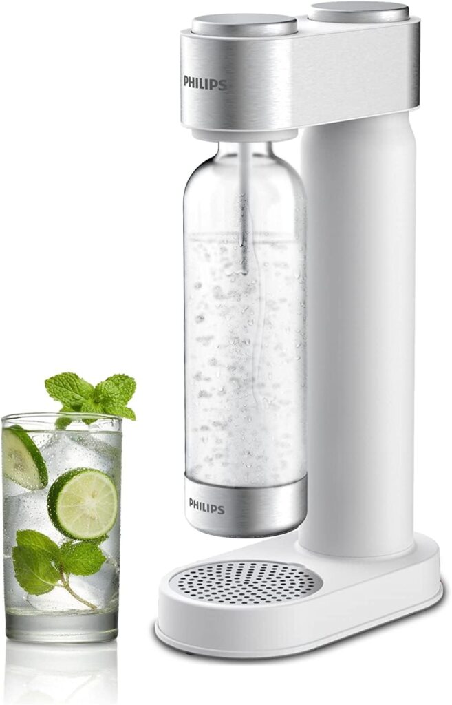 PHILIPS Stainless Sparkling Water Maker Soda Maker Machine for Home Carbonating with BPA free PET 1L Carbonating Bottle, Compatible with Any Screw-in 60L CO2 Exchange Carbonator(NOT Included), White