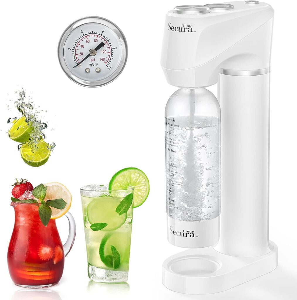 Secura Home Sparkling Water Machine, Cordless Soda Maker with Pressure Gauge, Quick  Customize Carbonation for Any Drink, with BPA Free PET Bottle, Compatible 60L CO2 Exchange Cylinder (NOT Included)