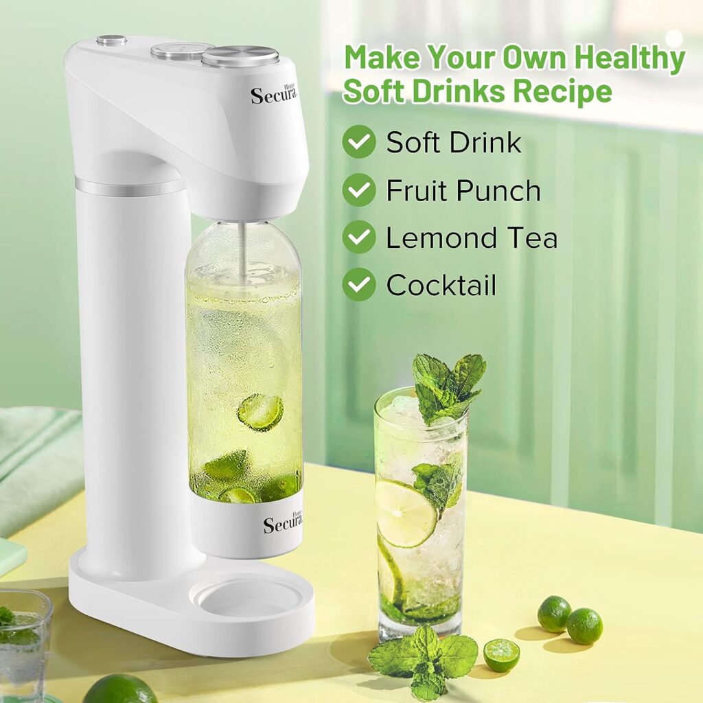 Secura Home Sparkling Water Machine, Cordless Soda Maker with Pressure Gauge, Quick  Customize Carbonation for Any Drink, with BPA Free PET Bottle, Compatible 60L CO2 Exchange Cylinder (NOT Included)