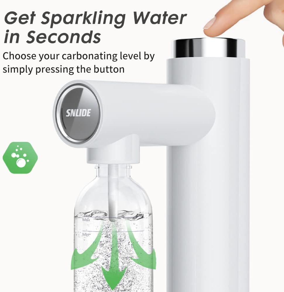 SNLIDE Soda Maker, Soda Water Machine with 1L Pet Bottle  DIY Stickers, Easy to Operate, Home Use Sparkling Water Maker with Aluminim Cylinder with 60L CO2